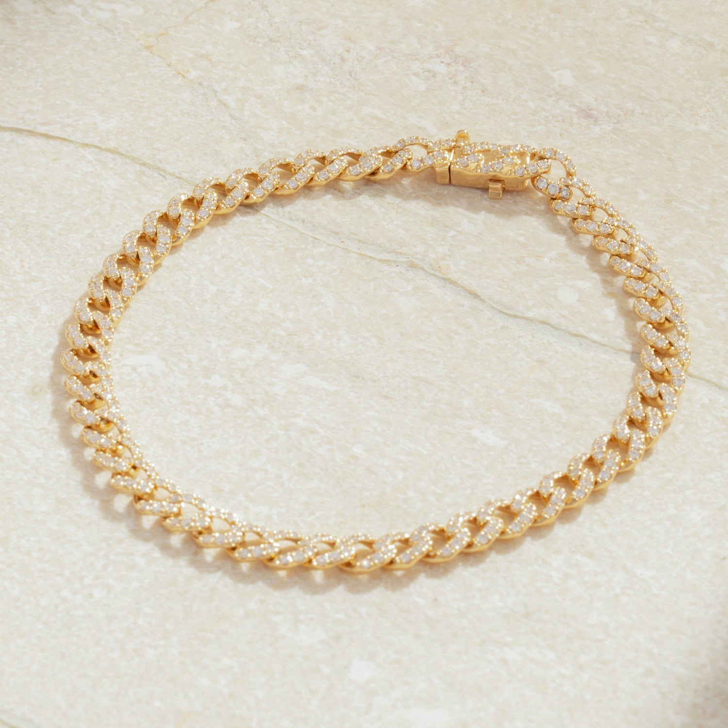 18K Gold Diamond Pave Cuban Link Petite Bracelet