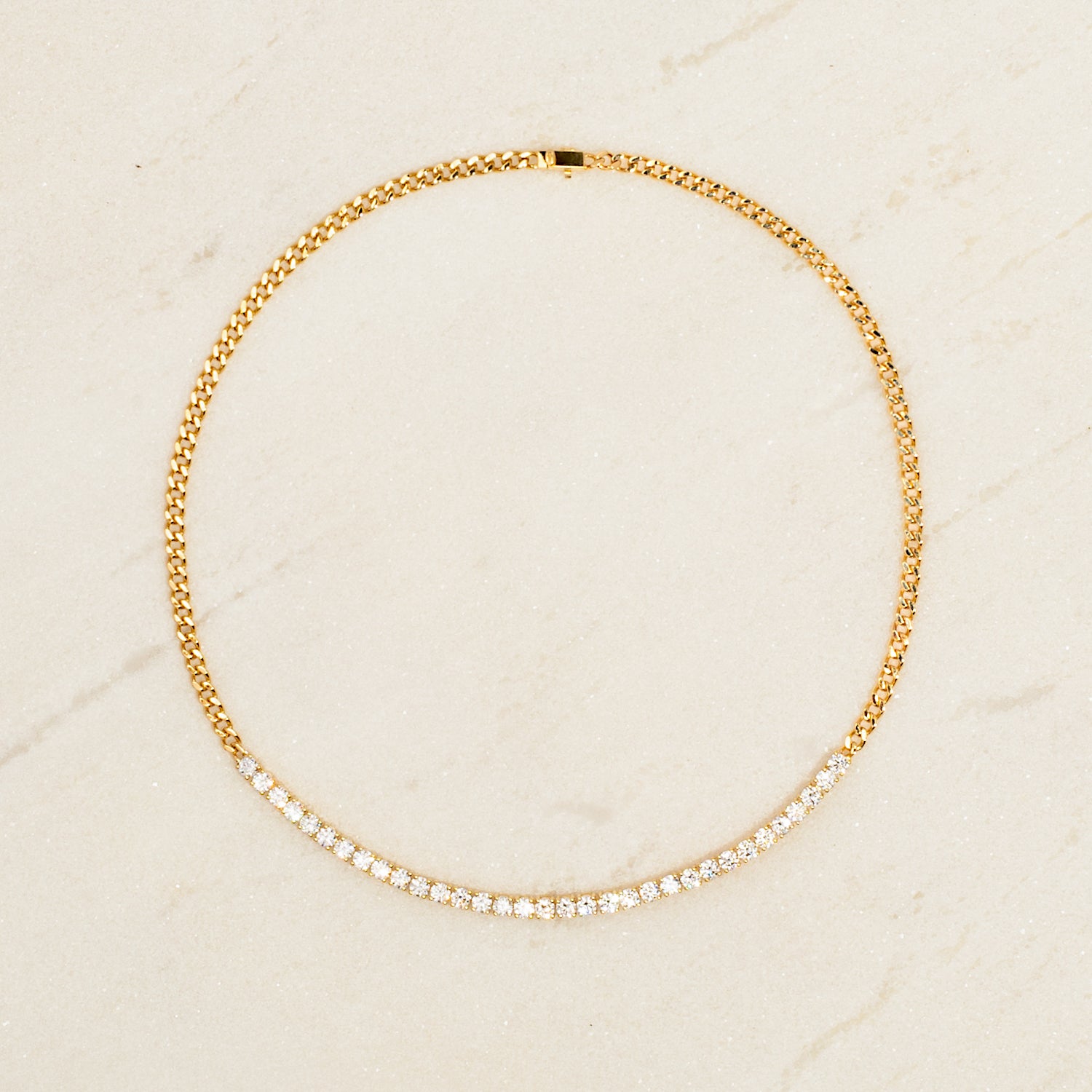 18K Gold Cuban Chain & Half Diamond Tennis Choker